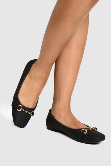 Hardware Detail Square Toe Ballet Flats black