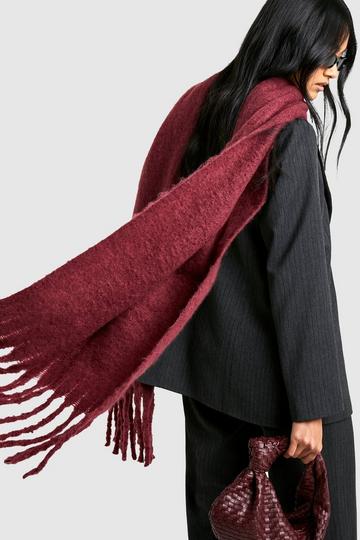 Red Burgundy Chunky Oversized Fringe Scarf