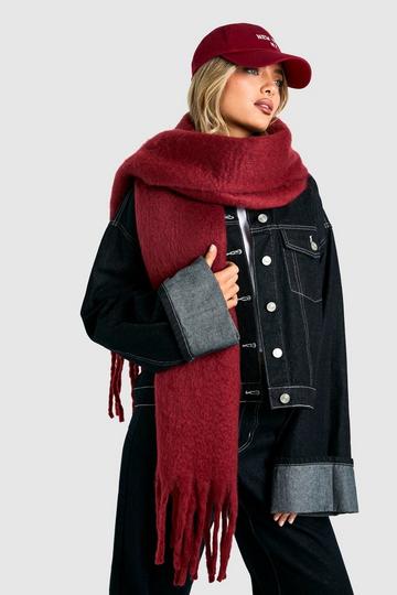 Oversized Dikke Gerafelde Sjaal dark red