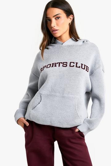 Petite Gebreide Sports Club Hoodie grey