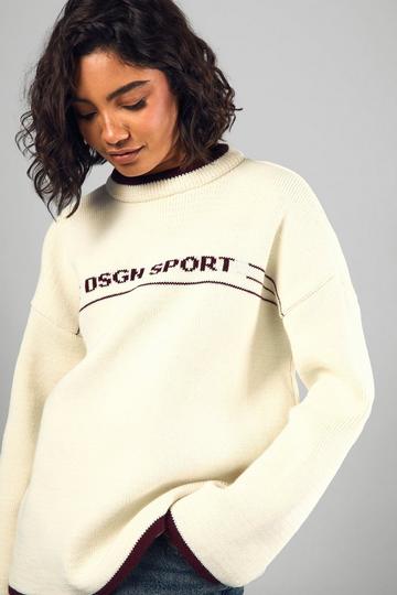 Tall DSGN Sport Contrast Trim Oversized Knitted Jumper cream