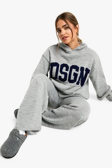 Petite Gebreide Contrasterende DSGN Hoodie En Wide Leg Broek Set grey