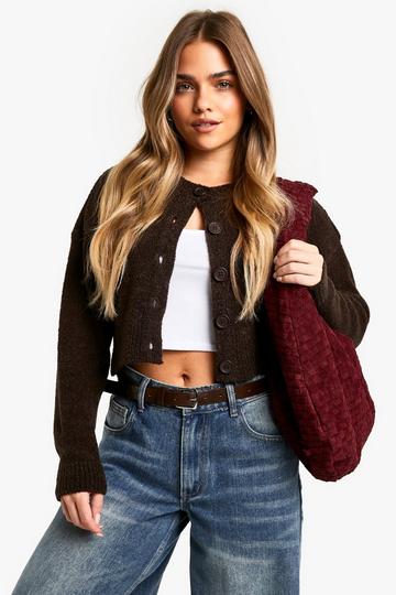 Petite Boucle High Neck Cardigan chocolate