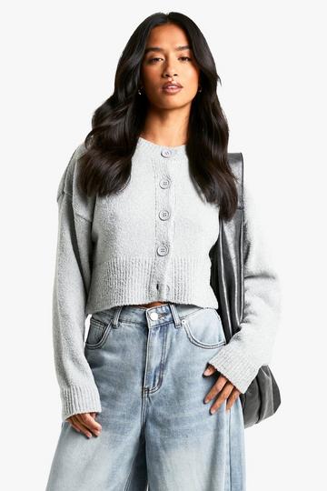 Petite Boucle High Neck Cardigan grey