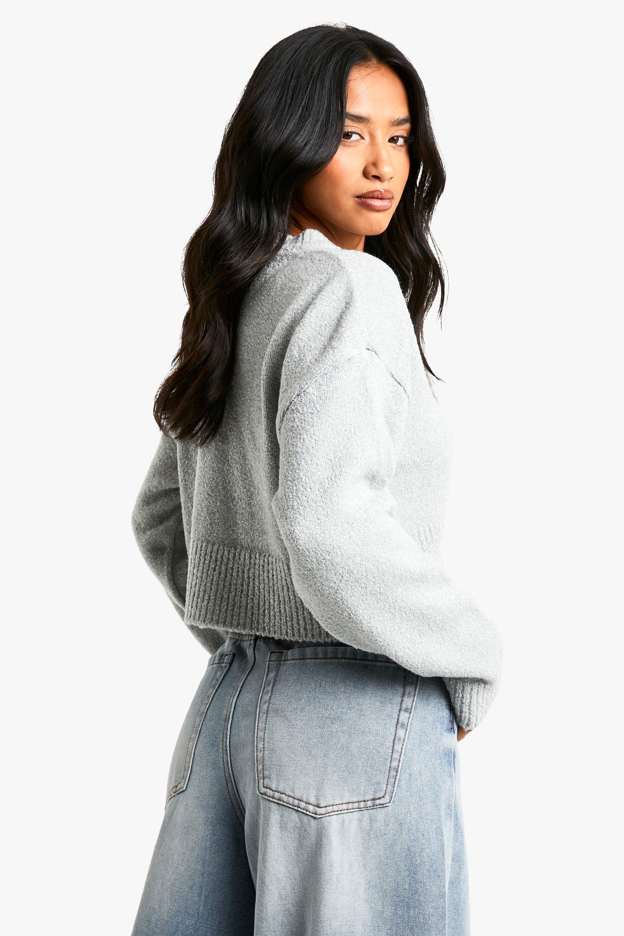 Petite Boucle High Neck Cardigan boohoo