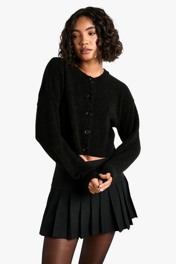 Black Tall Boucle High Neck Cardigan