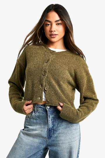 Tall Bouclé Cardigan Met Hoge Hals khaki
