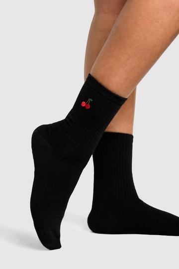 Embroidered Cherry Socks black