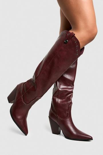 Burgundy Red Western Studded Detail Boots