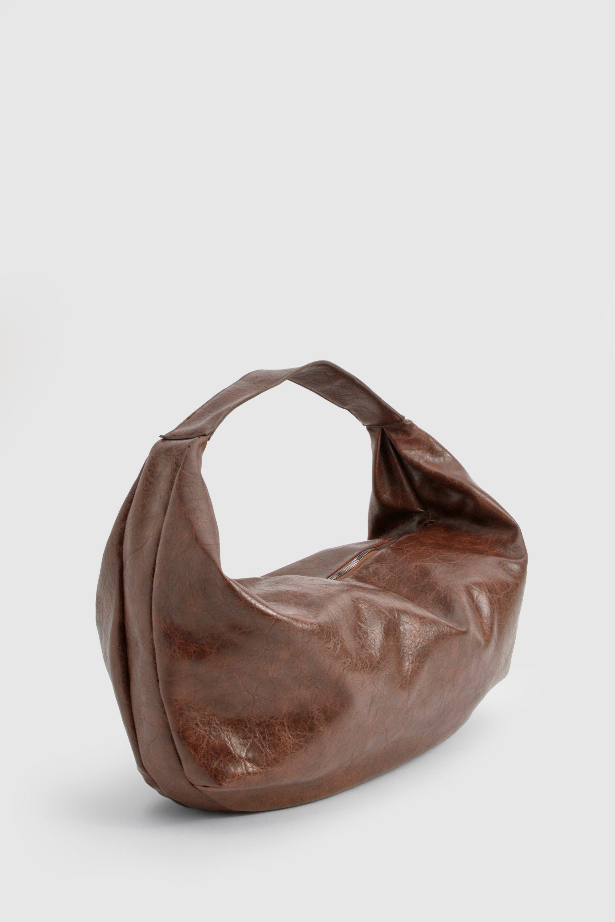 Distressed Faux Leather Slouchy Tote Bag