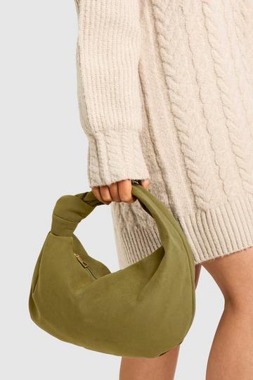 Faux Suede Knot Detail Grab Bag olive