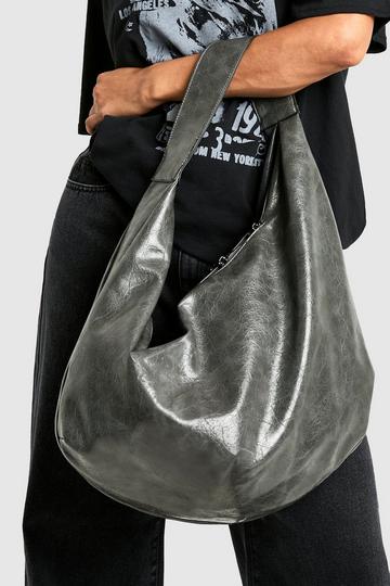 Distressed Faux Leather Slouchy Tote Bag charcoal