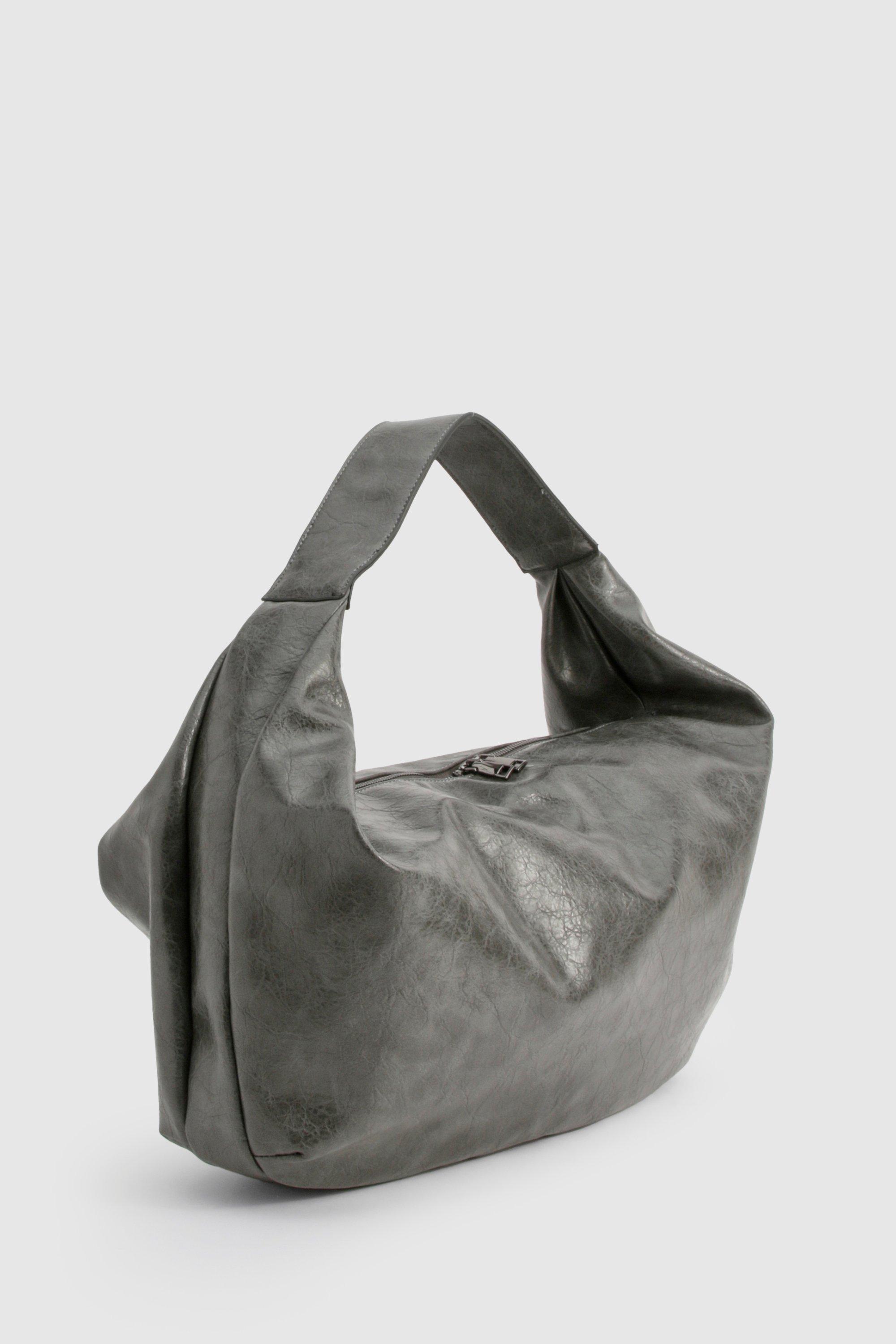 Distressed Faux Leather Slouchy Tote Bag