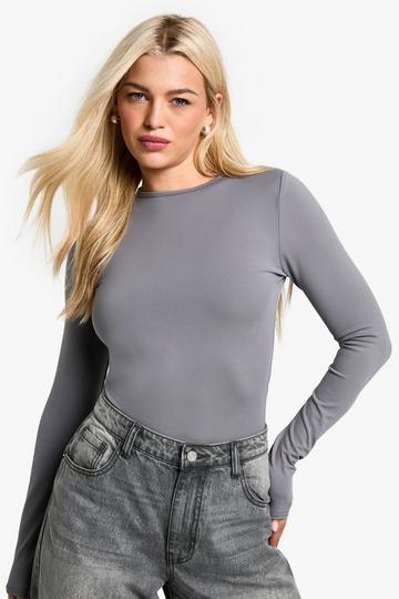 Matte Strakke Vormende Bodysuit Met Crewneck slate grey