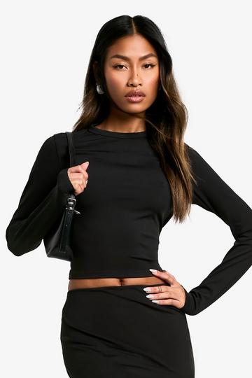 Sculpting Slinky Crew Neck Long Sleeve Top black