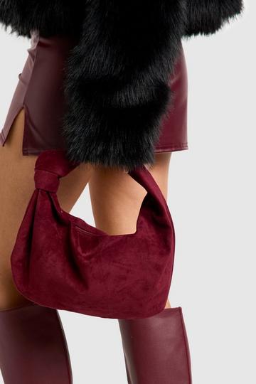 Burgundy Red Faux Suede Knot Detail Grab Bag