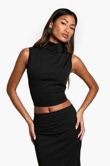 Sculpting Matte Slinky High Neck Sleeveless Top black