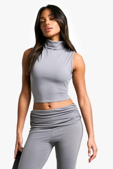 Sculpting Matte Slinky High Neck Sleeveless Top slate grey