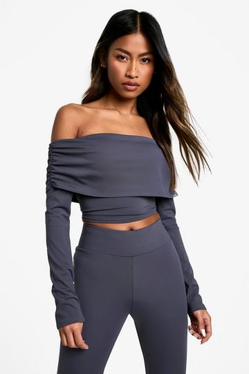 Sculpting Matte Slinky Bardot Top dark grey