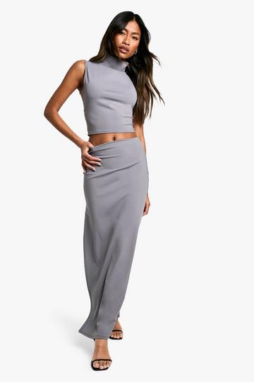 Grey Sculpting Matte Slinky Side Split Skirt