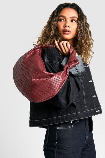 Woven Knotted Strap Detail Oversized Shoulder Bag burgundy