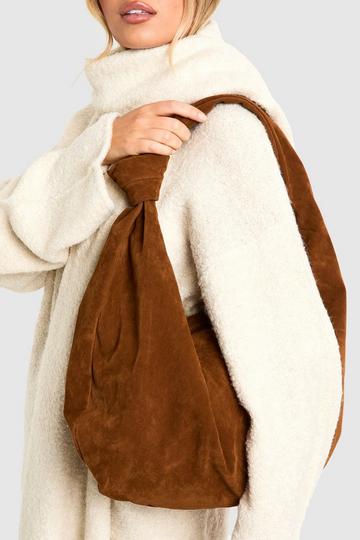 Faux Suede Knot Detail Shoulder Bag camel