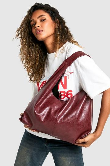 Distressed Leather Slouchy Tote Bag burgundy