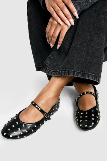 Embellished Mary Jane Ballet Flats black