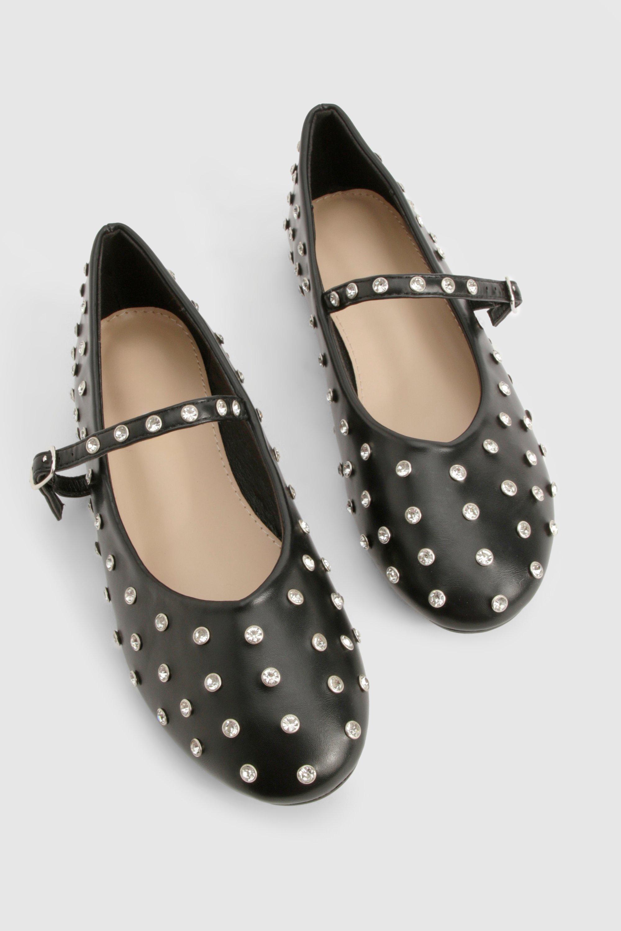 Black embellished flats hot sale