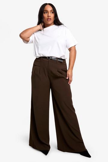 Plus Fluid Belted Wide Leg Trouser chocolate