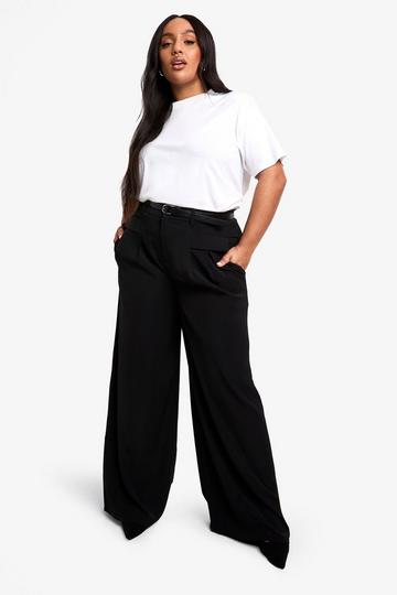 Black Plus Fluid Belted Wide Leg Trouser