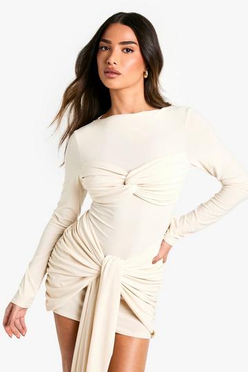 Cream White Petite Double Slinky Twist Front Mini Dress