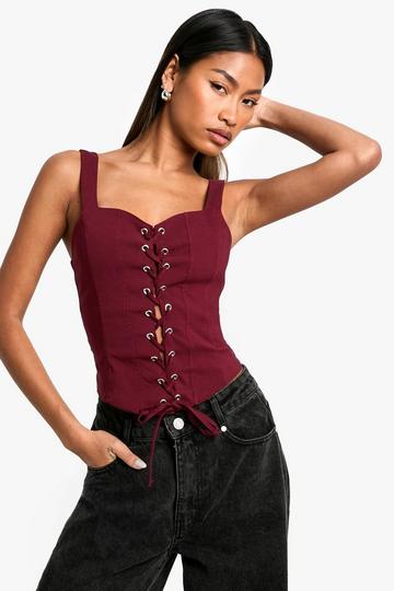 BENGALINE LACE UP CORSET TOP wine