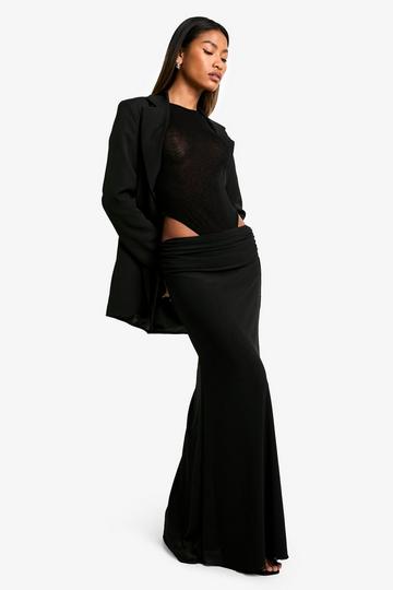 Black Mesh ruched side maxi skirt