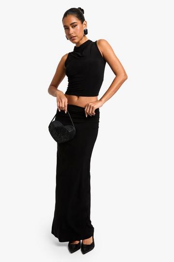 Cowl Neck Slinky Halter Top And Maxi Skirt Set black