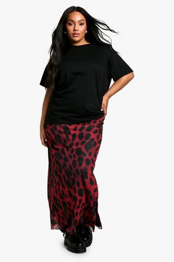 Plus Mesh Maxi Rok Met Print red