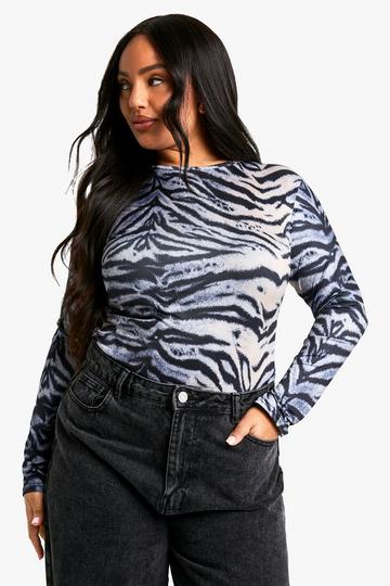 Plus Zebra Print Long Sleeve Fitted Top zebra