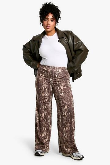 Plus Mixed Animal Print Wide Leg trousers snake