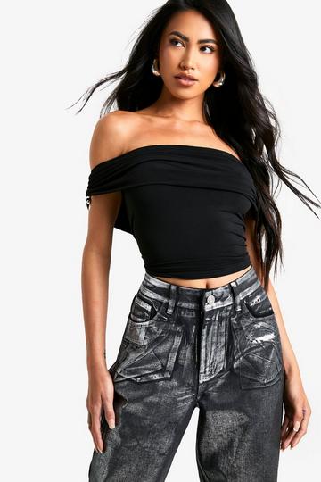 Black Slinky off shoulder top with trim