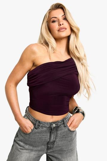 Slinky asym one shoulder top plum