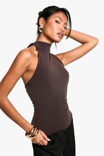 Halterneck backless slinky top brown