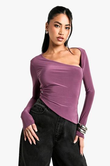 Slinky Asym Neck and Hem Long Sleeve Top plum