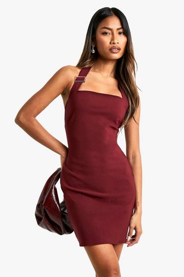 Bengaline Mini Jurk Met Gesp En Halter Neck burgundy