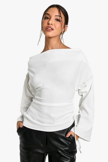 Scuba Crêpe Off Shoulder Blouse Met Wijde Mouwen ivory