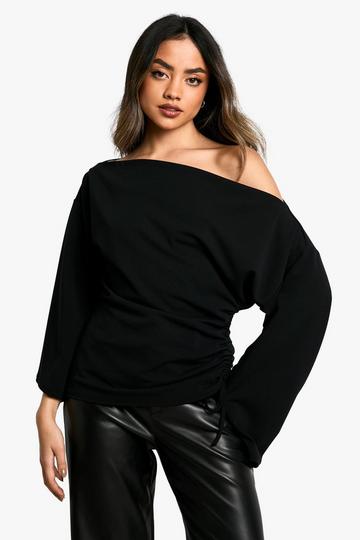 Scuba Crêpe Off Shoulder Blouse Met Wijde Mouwen black