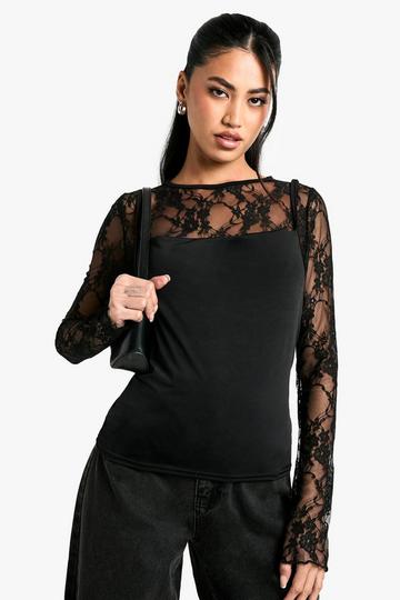 Lace Top with Slinky Cami Overlay black