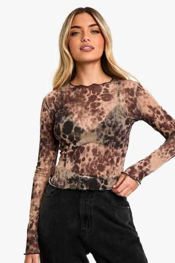 Animal Print Mesh Long Sleeve Top animal