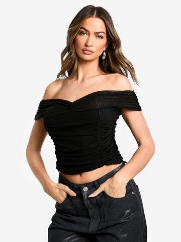 Black Mesh ruched corset top