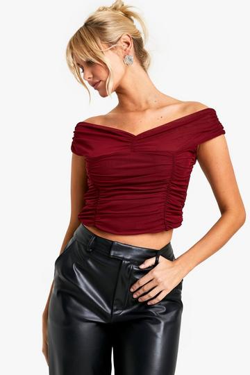 Mesh ruched corset top berry