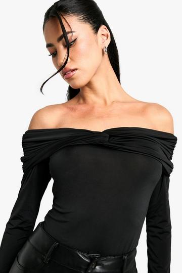 Slinky Twist Front Long Sleeve Bodysuit black